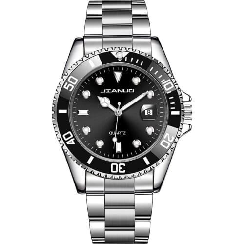 Fashion Casual Analog Quartz Watch for Man Silver Stainless Steel Belt Wristwatch Luxury Green Dial Watch Not Waterproof 24-hour