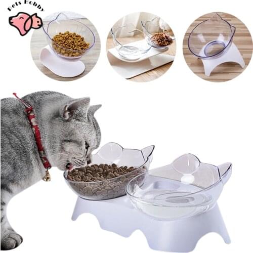 Double Pet Bowl Non-Slip Cat Bowls With Raised Stand White Cute Cat Dog Feeder Food And Water Bowls Pet Product Protect Cervical