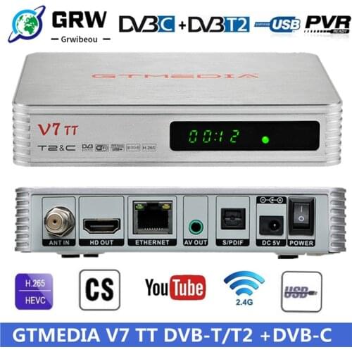 Grwibeou GTMEDIA V7 TT DVB-T/T2 +DVB-C Support H.265 HEVC 10bit Terrestrial Receiver Combo TV Tuner With Antenna USB YouTube