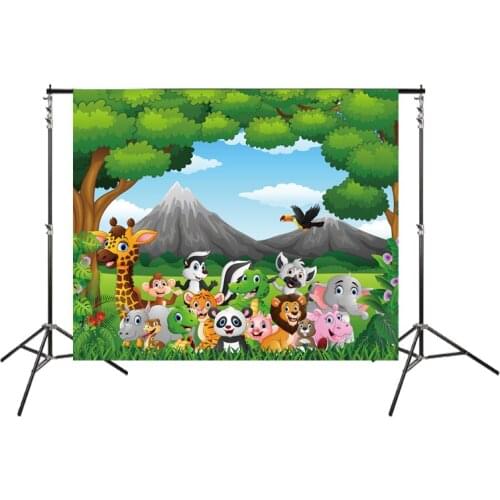 HUAYI Safari Jungle Birthday Party Backdrops Banner Cute Animals Forest Background Photo Kids Background For Photography MZ-1081