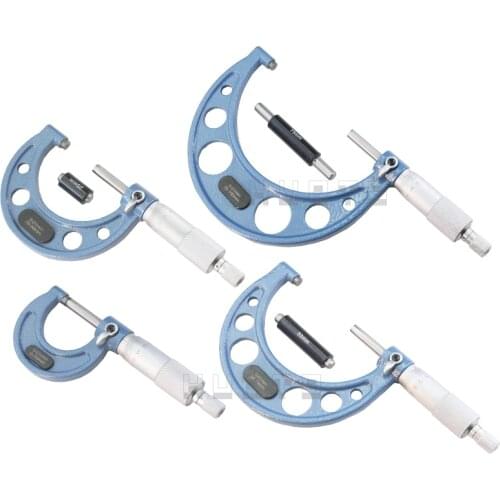 0-25mm,25-50mm,50-75mm,75-100mm Outside Micrometer Set Ratchet Stop Type 4pcs/set 0-100mm thickness gauge measuring tools