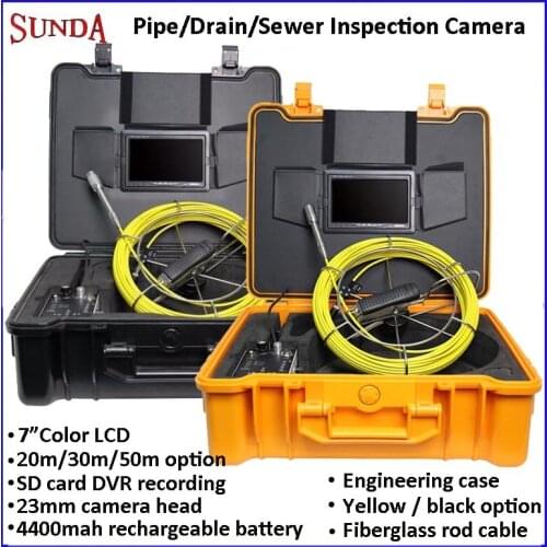 Plumbing Drain Pipe Inspection Camera with 7"LCD color monitor 23mm camera head DVR video recording rechageable battery DC12V