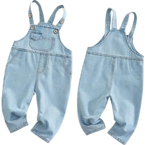 Baby Boy Solid Denim Overalls Child Jean Bib Pants Infant Jumpsuit Childrens Clothing Kids Overalls Autumn Girls Outfits Jeans