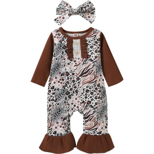 0-12M Fashion Newborn Baby Girl Long Sleeve Zebra Striped Flared Romper Jumpsuit Headband 2PCS Baby Clothes