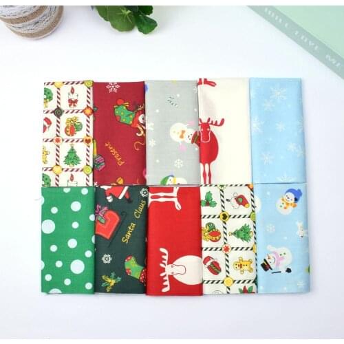 10Pcs Christmas Cotton Printed Fabric Bundle 25cmx25cm Cloth Patchwork for Needlework DIY Handmade Material