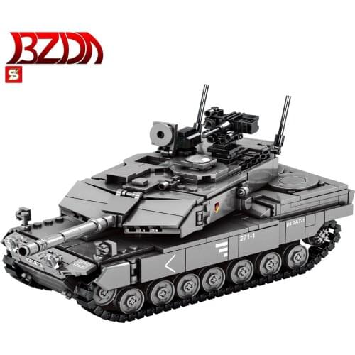BZDA Military War Normandy Landing Assault Gun Tank Building Blocks WW2 Leopard 2A7 Bricks MOC Educational Childrens Toys
