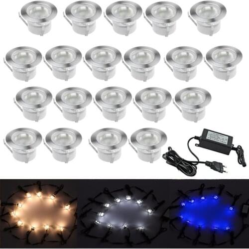 QACA 20Pcs IP67 Waterproof Outdoor Deck Floor LED Lighting Kit Yard Landscape Pathway Stairs Garden Decoration Lamps 1W DC12V