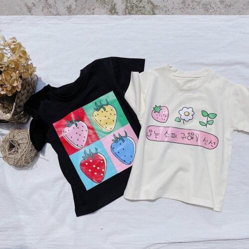 Summer Cotton T Shirts for Girls Childrens Short Sleeve Strawberry T-shirt Baby Tops Kids Tshirt Cartoon Tees Baby Clothing