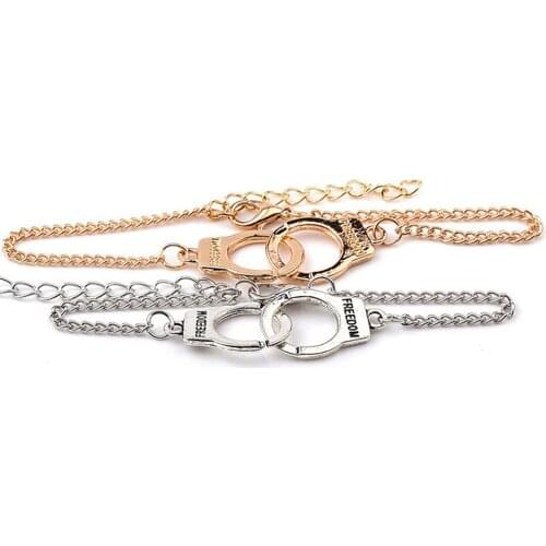 Fashion Alloy Handcuff Clip Chain Ring Gift For Women And Men Jewelry Dating Vintage Freedom Friendship Couple Bracelets Bangle