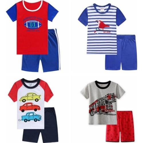 Fashion Short Sleeved+Pants Girl Boy Sleepwear Cotton Princess Printing Home Children Clothing Set Summer Kids Cartoon Pajamas