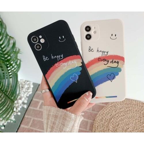 Fashion Be Happy Rainbow Phone Case for iPhone 11 12 Pro Max X XR XS Max 7 8 6 6S Plus Se 2020 Soft Silicon Back Cover Cases