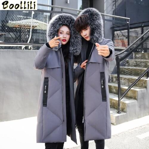Boollili Winter Jacket Men Parka Couple Down Jacket Fox Big Fur Collar Korean Plus Size Coat Women Jackets Casaco Masculino