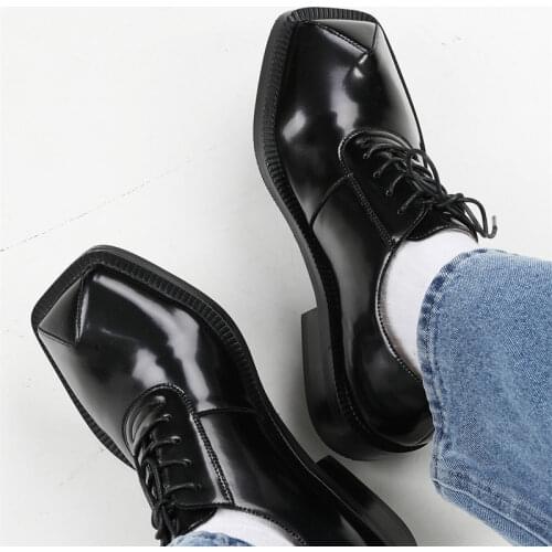 Japaness Style Men Flat PU Leather Shoes Trendy Big Round Toe Lace-up Daily Outside Oxfords Man Casual Shoes