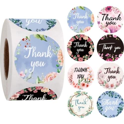 Thank You Stickers Seal Labels 100-500Pcs Flower Stickers For Hand Made Gift Or Wedding Decor Labels Stationery Stickers Rolls