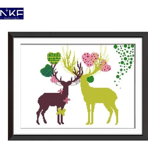 NKF Abstract Painting Deer Stamped Cross Stitch Pattern 11CT14CT DIY Kit Needlework Embroidery Animal Cross Stitch Set for Kids