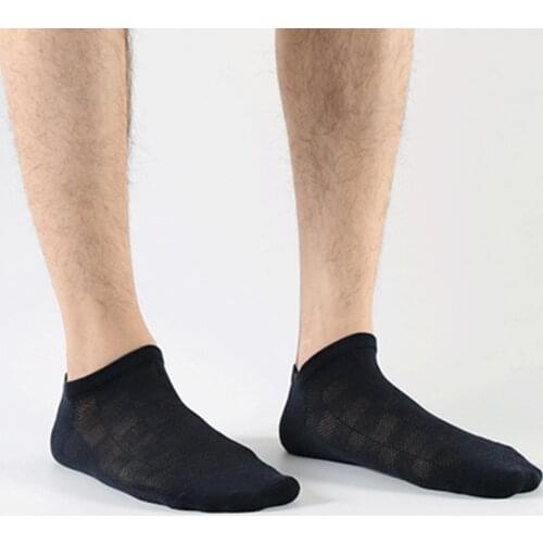 5 Pairs/Lot Spring/Summer Men Thin Bamboo Fiber Mesh Checker Ankle Socks Male Breathable Solid Color Business Casual Meias Bas