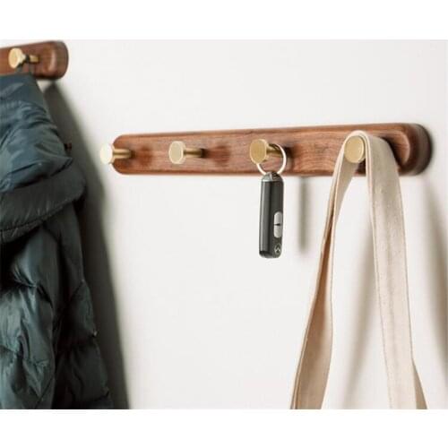 New Simple Design Brass Coat Hook 2/3/4/5 Hook Walnut Zelkova Wooden Row Hooks Perforation Free Punching Hanging Hanger