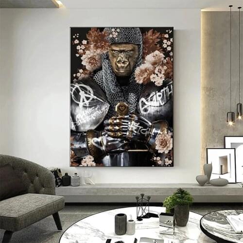 Punk Chimp Headphones Creativity Art Canvas Print Painting Animal Modern Wall Picture Living Home Room Decoration Poster Artwork