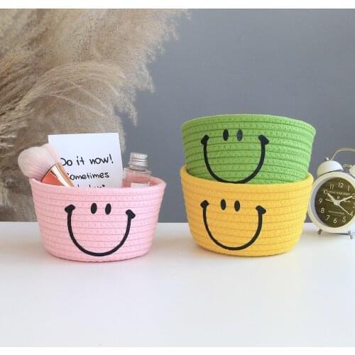 Smile Woven Cotton String Storage Box Nordic Cotton Thread Cute Cosmetics Sundries Remote Control Cosmetic Storage Basket