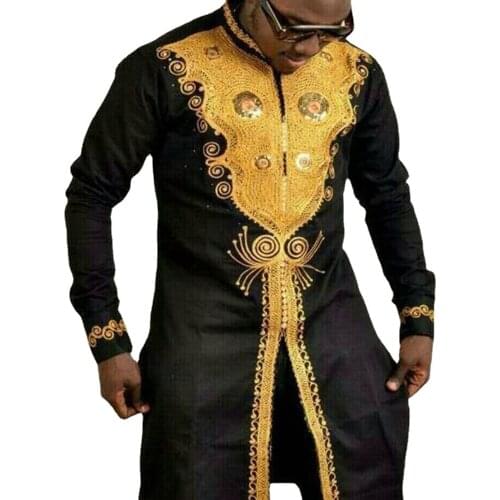 Traditional African Men Dashiki Long Sleeve Shirt Vintage Floral Print Rich Bazin Man Tops Casual Plus Size Muslim Male Shirts