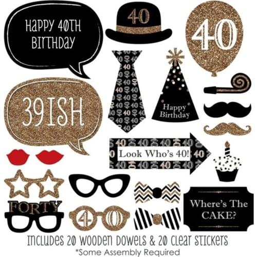 With gold powder hat red lips glasses dialog man 30 years old 40th 50th birthday party photo props