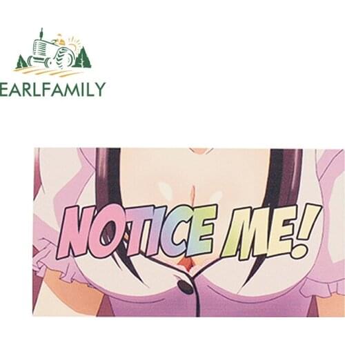 EARLFAMILY 13cm x 7cm Notice Me! Anime Boobs Sticker Cartoon Car Styling Car Window Bumper Decal JDM Waterproof Car Stickers