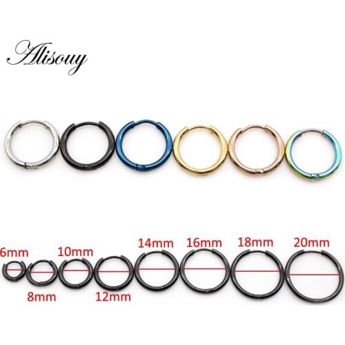 Alisouy 1 Pair 2mm Hoop Earrings Stainless Steel Circle Round diameter 6-20mm Women Men Ear piercing Bone Buckle body jewelry