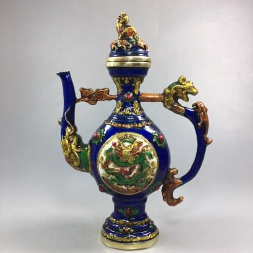 Old Cloisonne bottle, Dragon wine pot, Exquisite crafts decorations and gifts