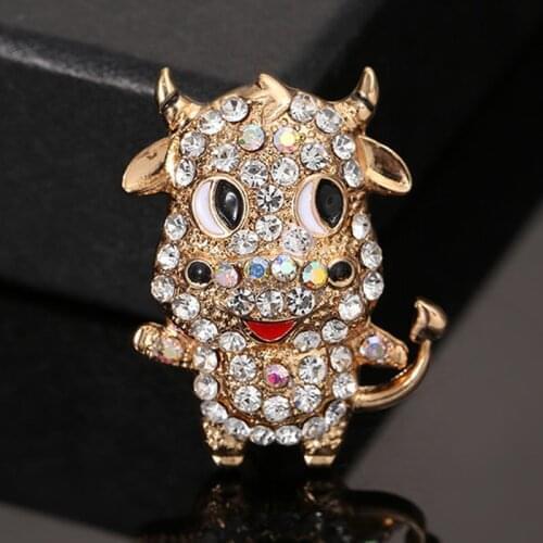 Rhinestone Cute Enamel Milk Cow Brooches For Women Chinese Bull Year Design Fashion Animal Pin Brooch Good Gift