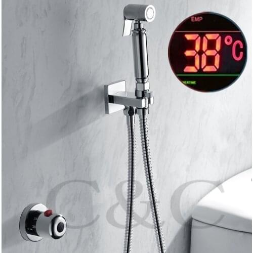Thermostatic Handheld Toilet Bidet Faucet Hygiene Personal Cleaning Shattaf Sprayer Douche Kit Luxurious Bathroom Shower Head