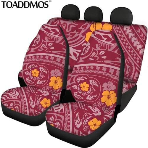 TOADDMOS Polynesian Tribal Hibiscus Turtle Print Universal Car Seat Cover Set Front and Rear Car Seat Protector Auto Accessories