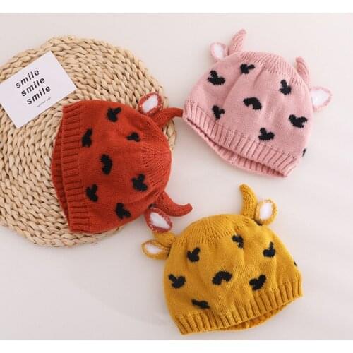 Cute Cow Baby Hat Winter Autumn Soft Warm Knitted Cap Beanies Outdoor Infant Toddler Newborn Baby Girl Boy Bonnet
