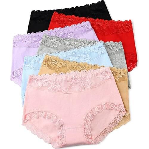 Womens Panties 100% Cotton Seamless Underwear Women Lovely Bow-knot Girl Mid-Rise Sexy Lace Panty Black Color Casual Brifes