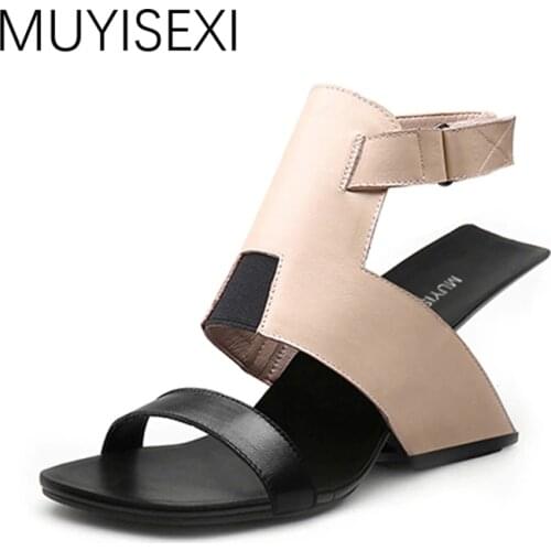 Wedges Shoes for Women Genuine Leather Fretwork Strange High Heels Summer Sandals Ankle Strap Sandal Shoes Woman HL52 MUYISEXI