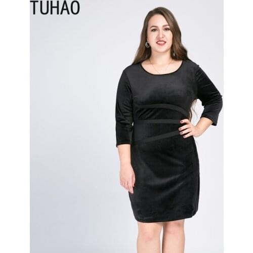 TUHAO 2021 Autumn Winter Velvet Dress Plus Size 8XL 7XL 6XL 5XL OL Five-point Sleeve Dresses Mother Mom Office Lady Dress WM61