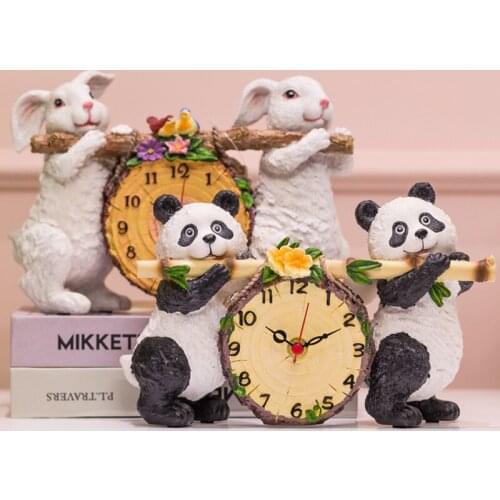 EUROPEAN PANDA RABBIT CLOCKS ORNAMENTS RESIN TABLE CLOCK DECORATIONS MODERN LIVING ROOM BEDROOM MUTE DESKTOP FURNISHINGS GIFTS
