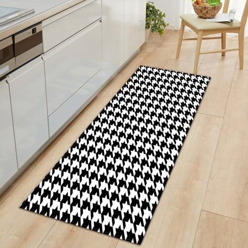 WUJIE Houndstooth Kitchen Mat Non-Slip Carpet for Living Room Bedroom Rug Rectangle Floor Mats Doormat Belcony Rugs Home Decor