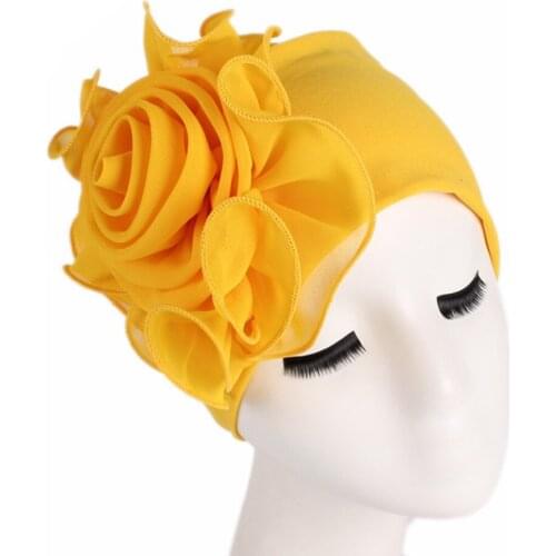 Bamboo Fiber Womens Turban Big Flower Headwear Muslim Style Comfortable Headscarf
