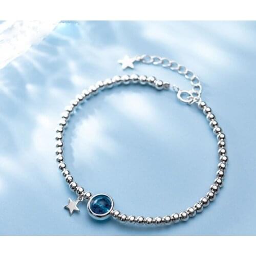 925 Silver Beads Bracelet Silver Star Jewelry Charm Bracelet Bijoux Minimalism Bangles Punk Vintage Joyas Boho Women Bangles