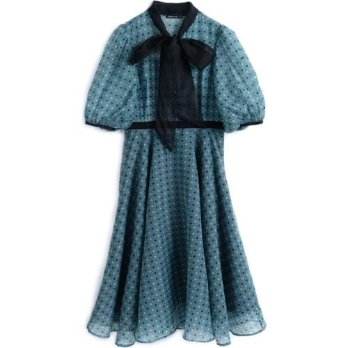 2021 Summer New Style Bowknot Chiffon Vestidos Pastel Elegant Oversized Dot Robes Trendy Slim Waist Korean Plus Size Dress Women