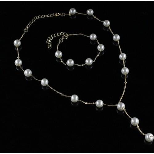 1Set Multilayer Simulated Pearl Necklace Bracelet Earrings Gold Plated Jewelry Sets