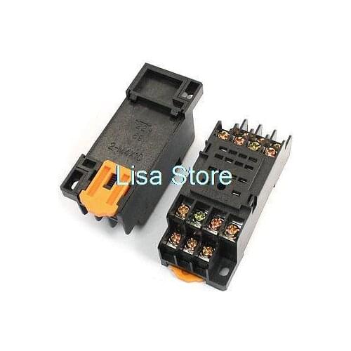 2pcs PYF14A 14 Pin DIN Rail Mount HH54P Power Relay Socket Base Holder