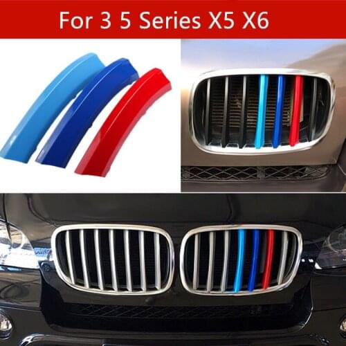 3pcs Car Front Grille Trim Strips Cover for bmw 3 5 Series X5 X6 F30 E46 E70 Motorsport Stickers