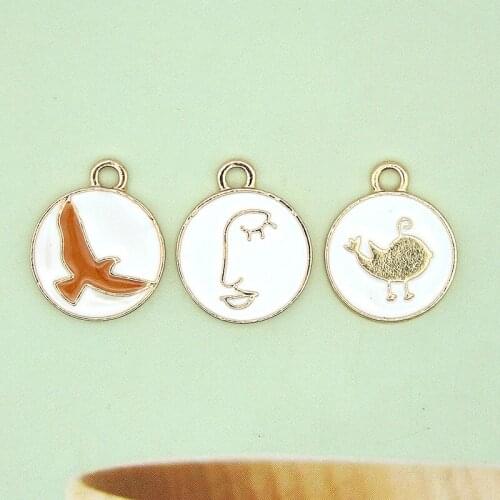 10 Pcs White Enamel Round Charm Pendants Love Gold Color Alloy beads Jewelry Findings DIY Making Accessory Bracelet Necklace