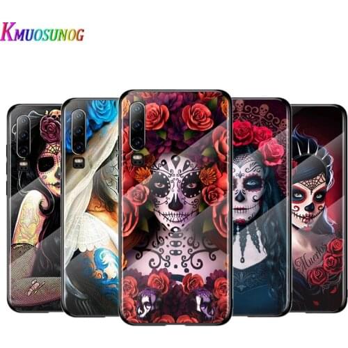 Catrinas and skull For Huawei P40 P30 P20 P10 Pro Plus Lite 5G 2019 Tempered Glass Cover Shell Luxury Phone Case