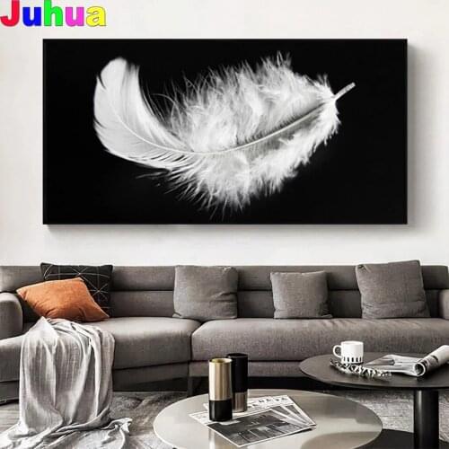 Black White feather 5d Diy diamond painting stitch modern ,mosaic 5d abstract diamond embroidery nordic art home decor