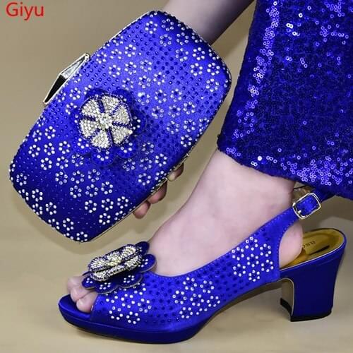 Doershow hot sale italian blue shoes and bag set wholesale 2019 women wedding shoes and matching purse for women party! HTY1-14