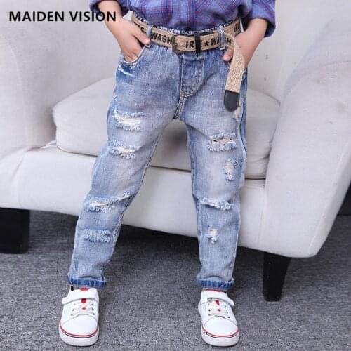 Teen Big Girl Baby Girls Hole Jeans Leisure spring Baby Cute boys Denim Pants Childrens trousers Washed Kids Childrens jeans