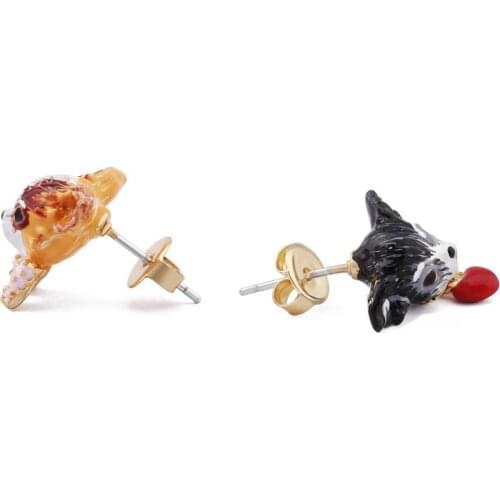 European and American Fashion Personality Chihuahua Series Cute Puppy Asymmetrical Earrings Red Hearts Without Pierced Ear Clips