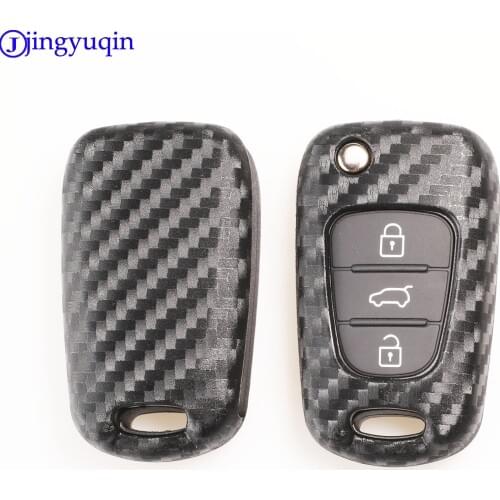 Jingyuqin 3 Buttons Carbon Fiber Patten Silicone Car Key Shell For HYUNDAI I30 IX35 For Kia K2 K5 Car Keys Blank Case Cover